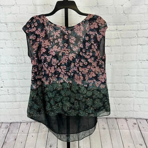 Elizabeth and James 100% Silk Sheer Floral Top Size Small